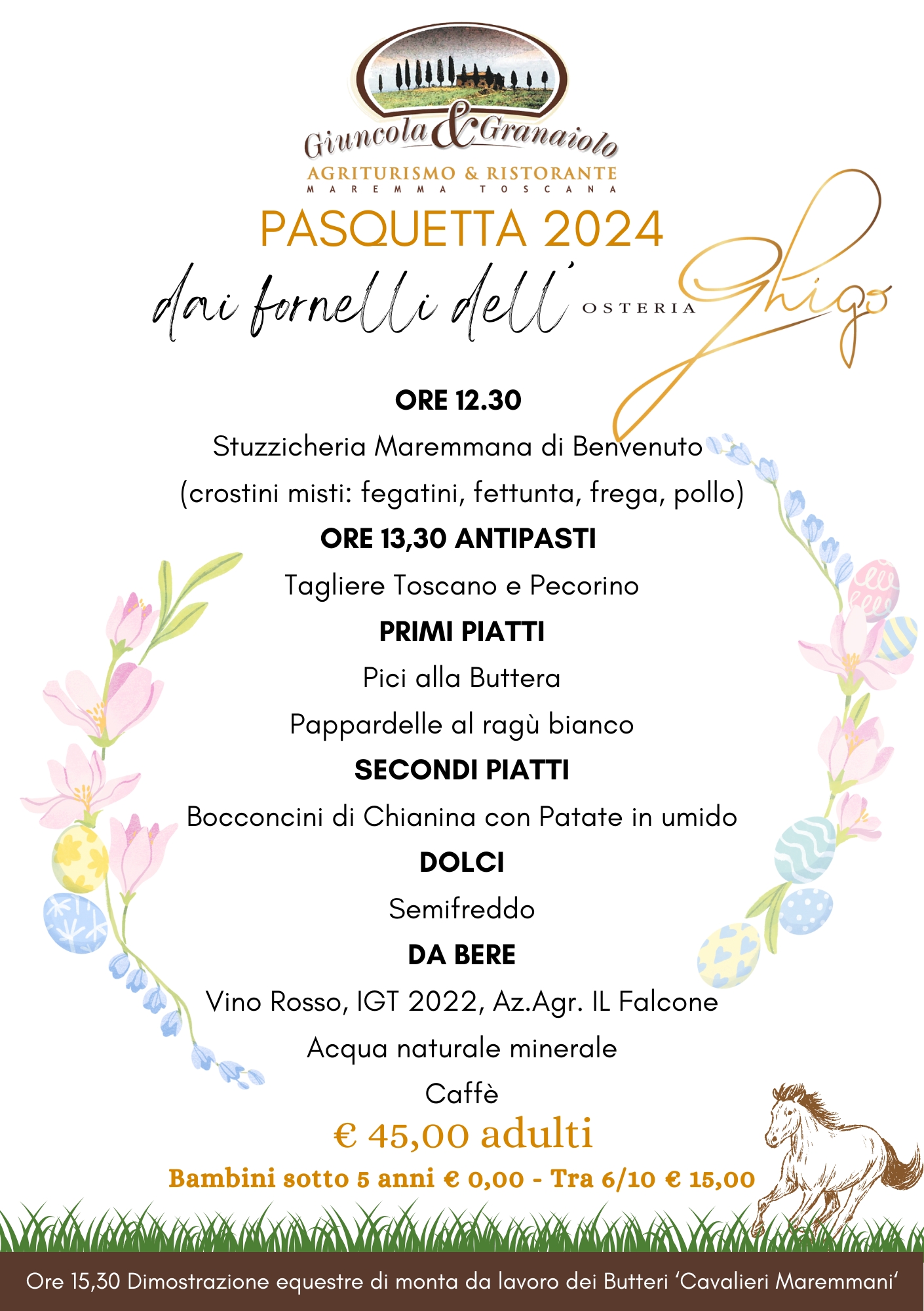 Menu pasquetta 2024 - Agriturismo Giuncola e Granaiolo con Ristorante Alberese