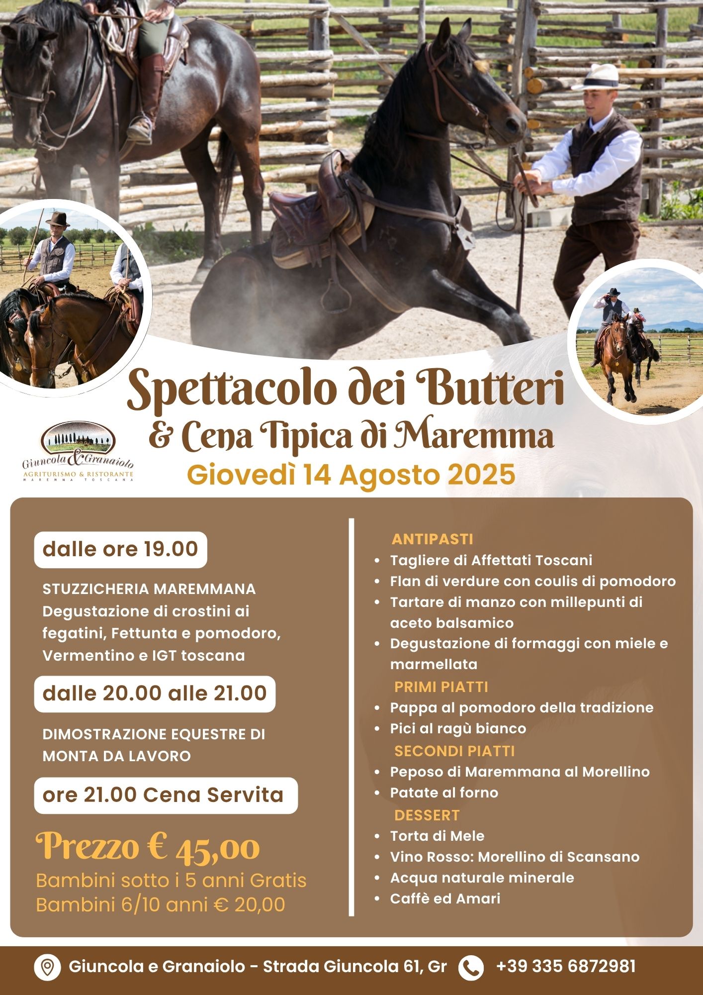14 Agosto Spettacolo dei Butteri alla Giuncola e Granaiolo