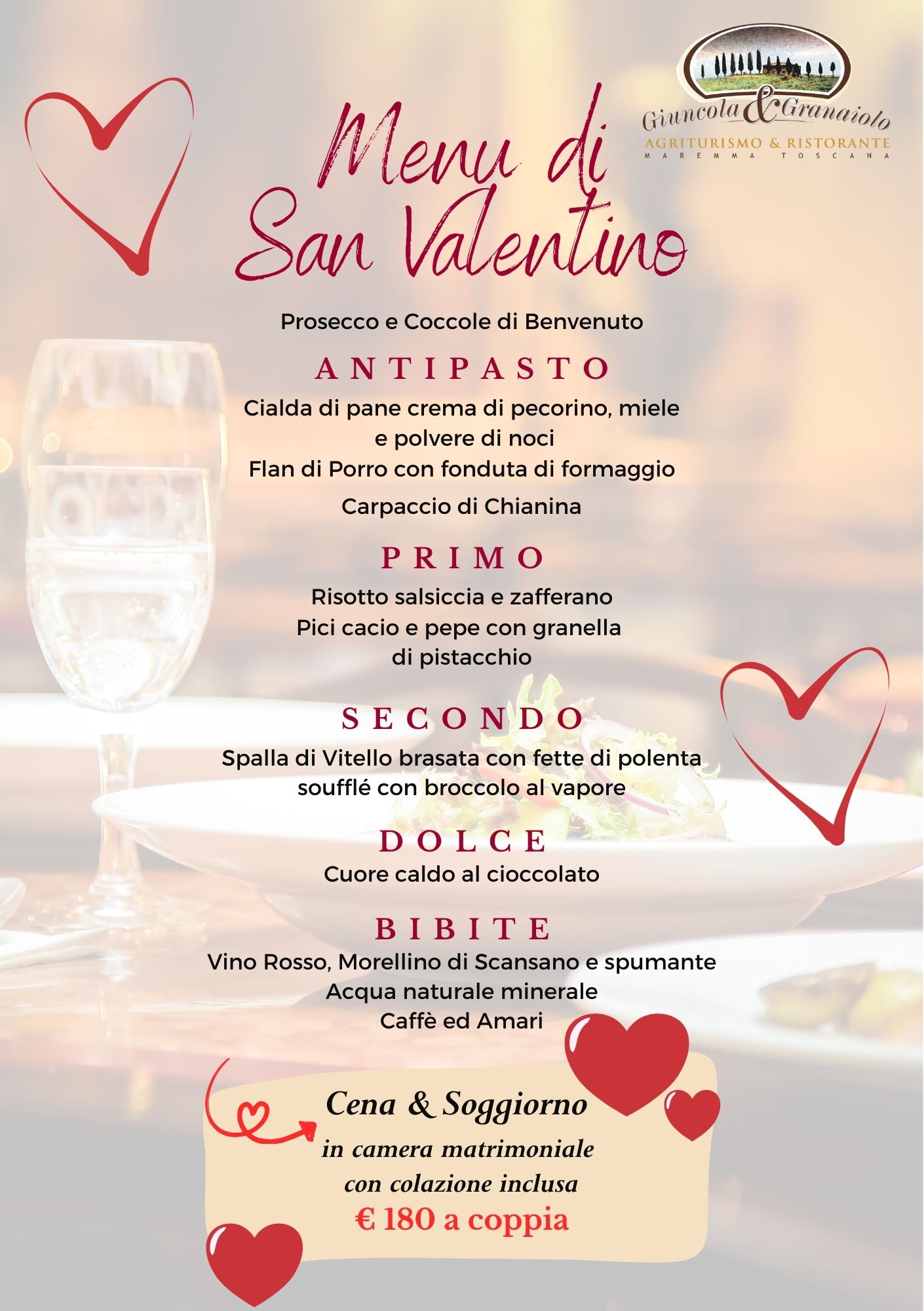 Weekend San Valentino 2026 - Cena + Soggiorno all'Agriturismo Giuncola e Granaiolo