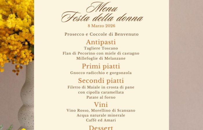Menù cena festa della Donna 2026 - Agriturismo Giuncola e Granaiolo